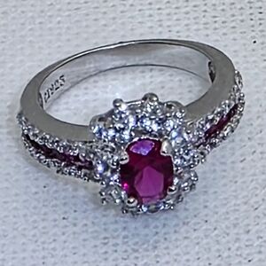 NWOT Exquisite Designer Signed Ruby And Topaz Halo Ring